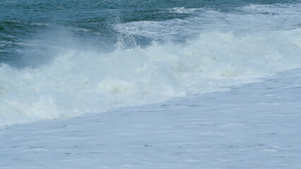 Amazing Water Background At Storm. Big Splash Sea Wave. Dangerous On Beach. Real time.