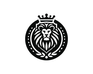Fototapeta premium Lion King Silhouette logo design icon symbol vector illustration. Black color lion logo.