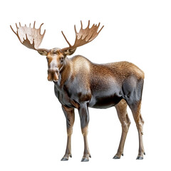 Fototapeta premium Majestic Alaska moose isolated on white background, perfect for wildlife and nature designs.