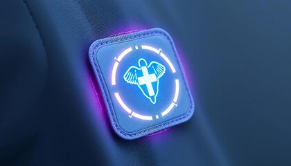 Futuristic Medical Patch Glowing Healthcare Emblem on Textile