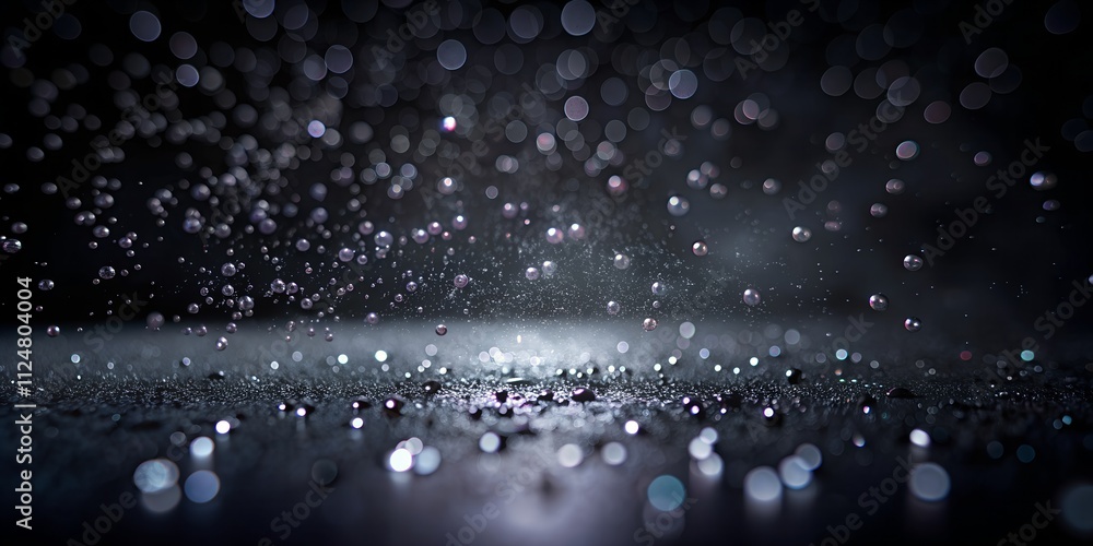 Poster raindrops dancing on a dark surface create a mesmerizing decorative impressionist effect