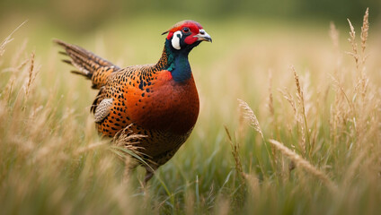 Fototapeta premium Pheasant Running Through Tall Grass