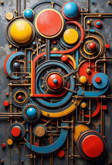 Vibrant Mechanical Wonder: A Symphony of Colors and Engineering. This intricate artwork seamlessly blends geometric precision with a burst of vivid 
hues.