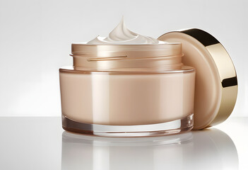 Luxurious Gold-Lid Cream Jar - High-End Skincare Product with Elegant Design and Glossy Finish isolated on white