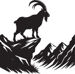 Mountain goat standing on a cliff edge silhouette vector black