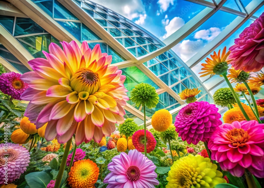 Poster bright artistic abstract flowers background with architectural elements for stunning visual impact i