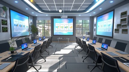 A virtual breakout room setup for group study sessions with collaborative tools and a shared screen.