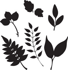 Different type of hand drawn leaves linocut vector 