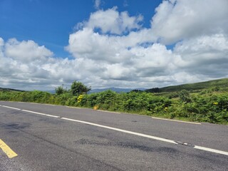 Natural landscape with fluffy cumulus clouds