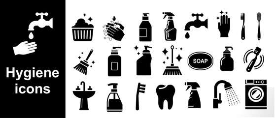 cleaning icon set. vector hygiene icons collection