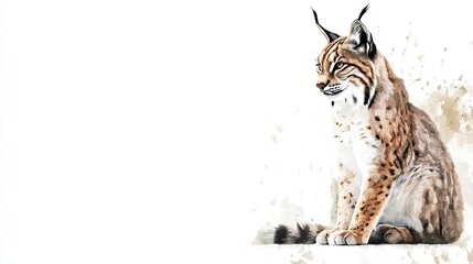 A Watercolor Painting Of A Eurasian Lynx Sitting