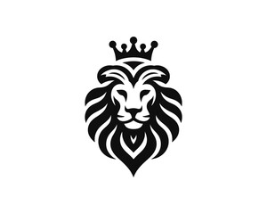 Obraz premium Lion King Silhouette logo design icon symbol vector illustration. Black color lion logo.