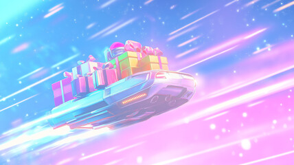 Autonomous delivery, automation robot ready to deliver Christmas present