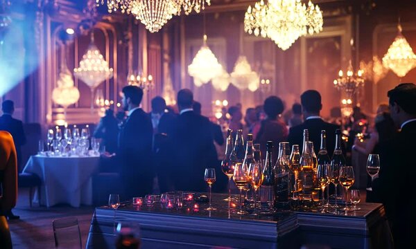 Elegant Couple at a Lavish Gala in a Grand Ballroom