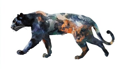 Fototapeta premium Watercolor Painting of a Black Panther Walking