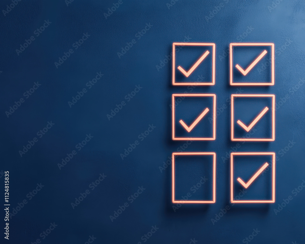 Aufkleber glowing checkmarks on blue background symbolize task completion and progress