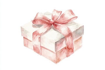 Obraz premium Watercolor Painting Of A Gift Box With A Pink Bow