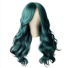 Fototapeta premium Long teal wig with mermaid waves isolated on white background