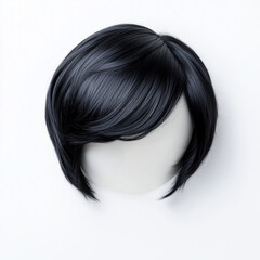 Fototapeta premium Pixie black wig with layered strands isolated on white background