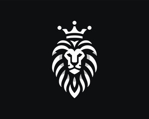 Lion King logo design icon symbol vector illustration. Black and white lion.