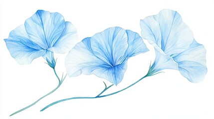 Three Delicate Light Blue Flowers on Stems