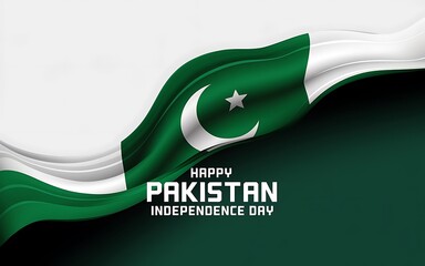 Pakistan Independence Day Design Waving Flag & Bold Text