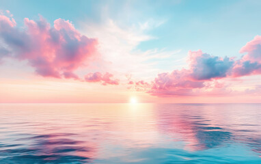 Obraz premium Vibrant sunset over calm ocean with colorful clouds reflecting beautifully