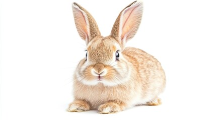 Fototapeta premium Adorable Light Brown Bunny Sitting On White Background