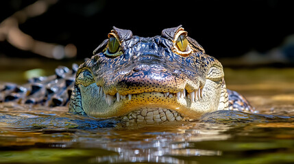Obraz premium Crocodile partially submerged in river water staring ahead
