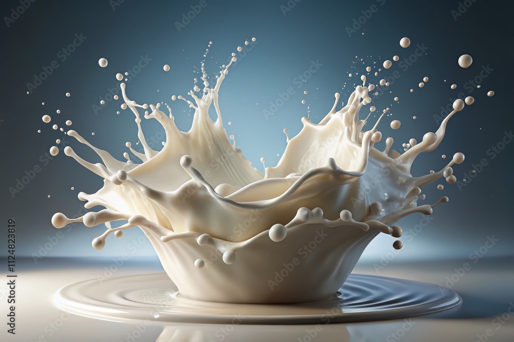 Poster captivating 3d rendering of a splashing milk wave with dynamic motion and vivid details, perfect for
