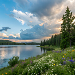 lake and mountains