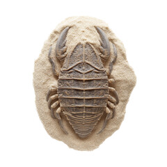 Fossilized crab embedded in sandy rock formation. transparent background