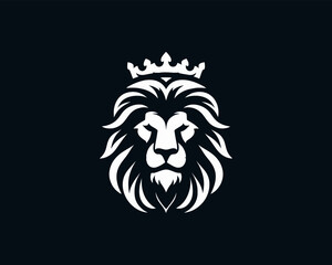 Lion King logo design icon symbol vector illustration. Black and white lion.