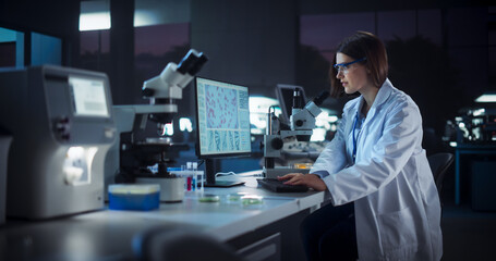 Medical Research and Development Laboratory: Dedicated Caucasian Female Scientist Working on a...