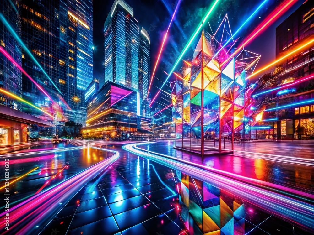 Poster captivating abstract background with colorful lights and geometric shapes illuminating the night, cr