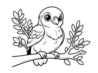 Adorable Bird on Branch Coloring Page