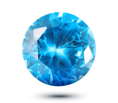 One light blue shiny gemstone in air on white background
