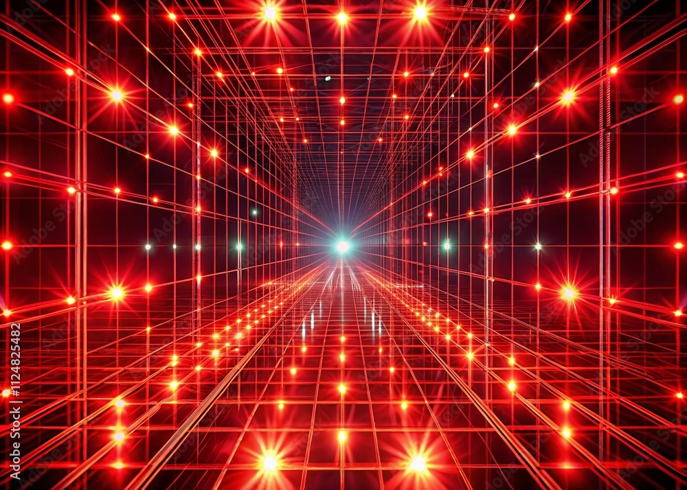 Aufkleber captivating abstract digital grid with glowing red lights and reflections, perfectly captured with t