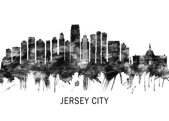 Fototapeta premium Jersey City New Jersey Skyline BW, city landscape banner district business print painting watercolor