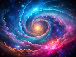 Obraz premium Captivating Abstract Galaxy Imagery Featuring Ethereal Pink and Blue Hues in a Panoramic Setting, Perfect for Space-Themed Designs and Backgrounds