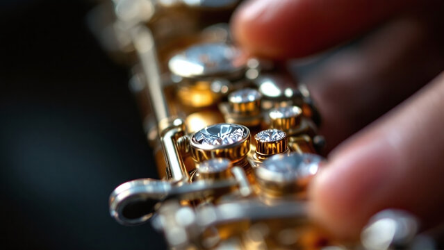 Golden musical instrument with sparkling diamonds and artistic touch