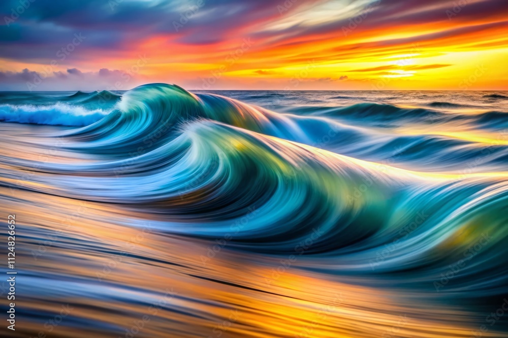 Poster captivating abstract waves in long exposure: a dance of light and motion, evoking serenity and dynam