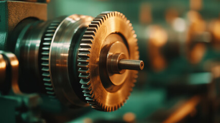 Close Up of Industrial Gear Mechanism in Precision Manufacturing Workshop