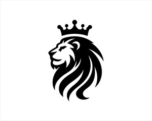 Lion King Silhouette logo design icon symbol vector illustration. Black color lion logo.