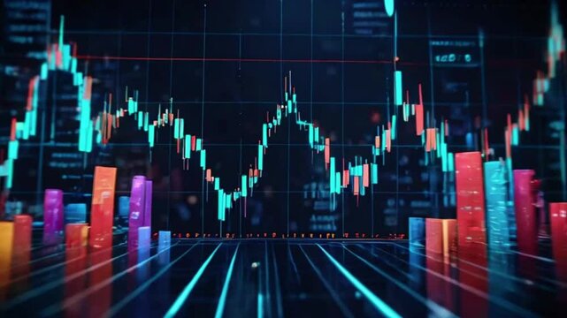 A stock market chart with a glowing green arrow climbing upwards and a red arrow descending, representing clear bullish and bearish trends