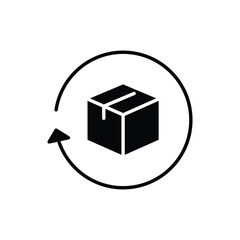 Return package icon. Simple solid style. Delivery parcel, box, package, return, exchange, arrow, deliver, product, shipping concept. Black silhouette, glyph symbol. Vector illustration isolated.