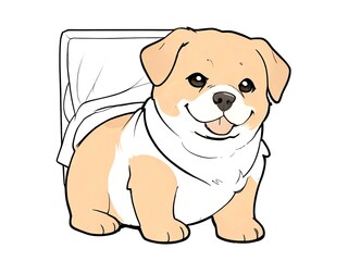 Fototapeta premium Adorable Puppy in a Bed: A Cute Cartoon Illustration
