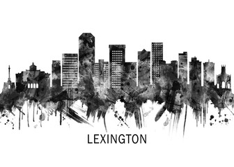 Obraz premium Lexington Kentucky Skyline BW, city landscape banner district business print painting watercolor