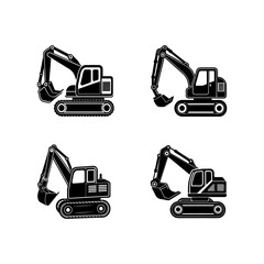 Set of Construction excavator silhouette, black and white silhouette, vector and illustration