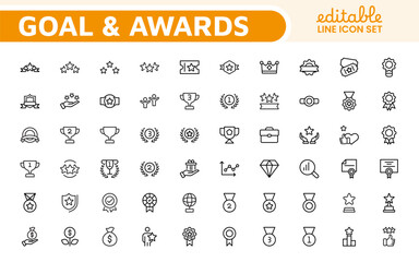 Goal & Awards Icon Set. A motivational collection of icons designed to celebrate achievements and aspirations, perfect for personal development, coaching, and recognition.